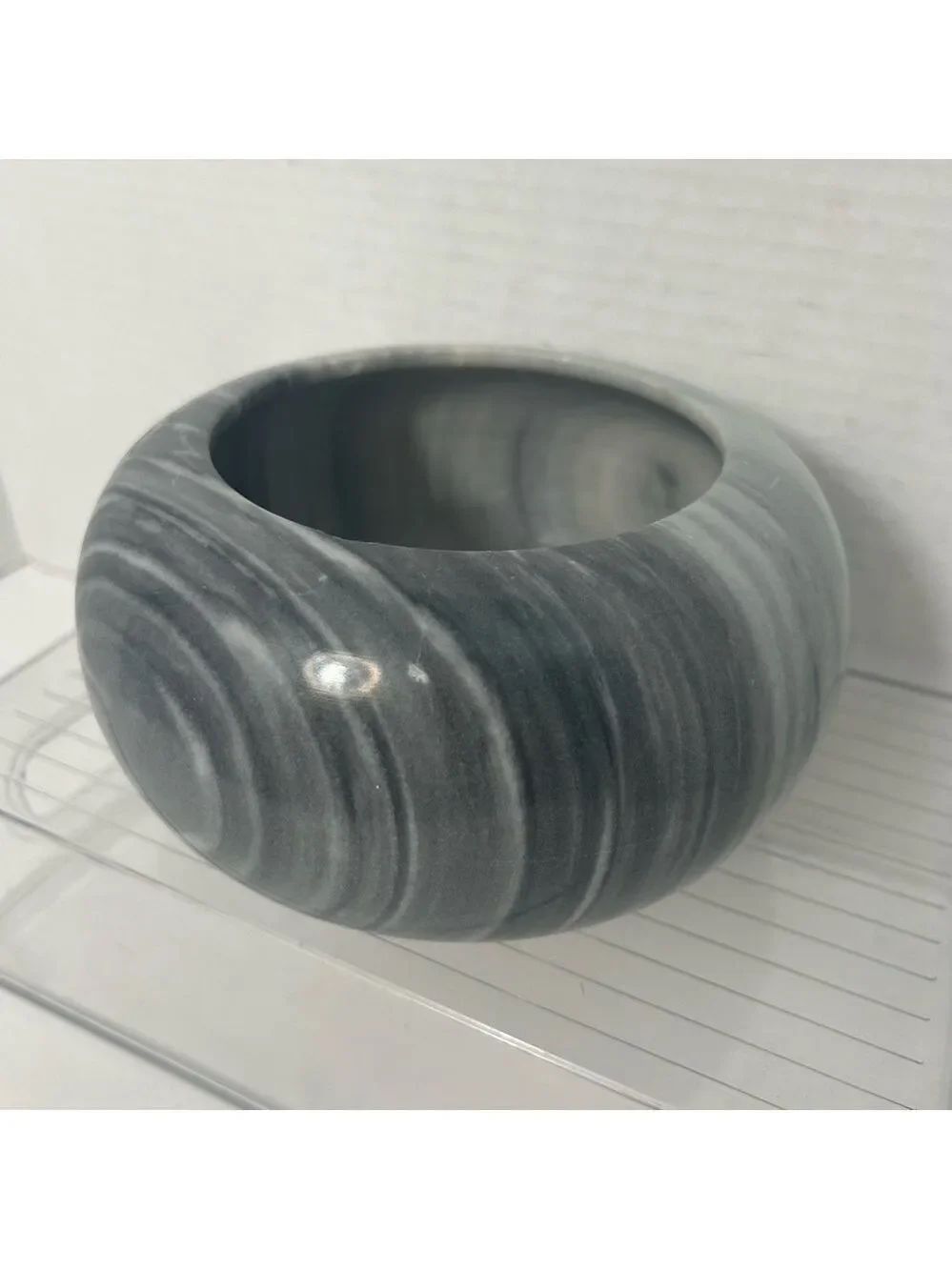 Vintage Marble Bowl Trinket Storage Round Gray 6.5x4” Minimalist Heavy